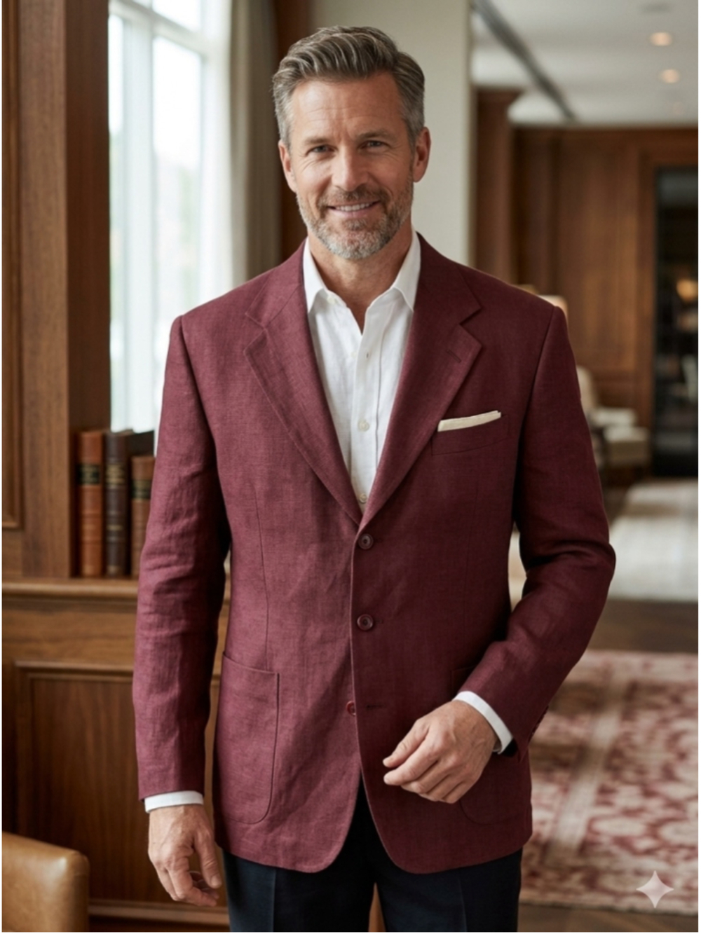 Oscar de la Renta Vintage Burgundy Wool Blend 3-Button Sport Coat Blazer